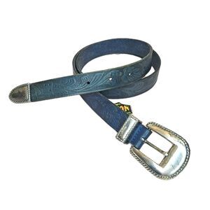 Vintage Avion International Women Large Blue Leather Silver Tone Buckle Spain